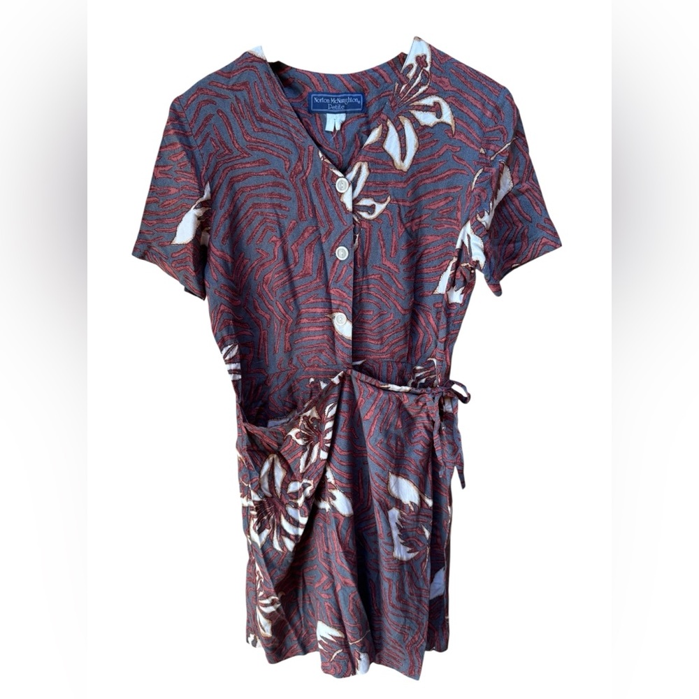 1990s Norton McNaughton Cotton Blend Hawaiian Print Wrap Romper